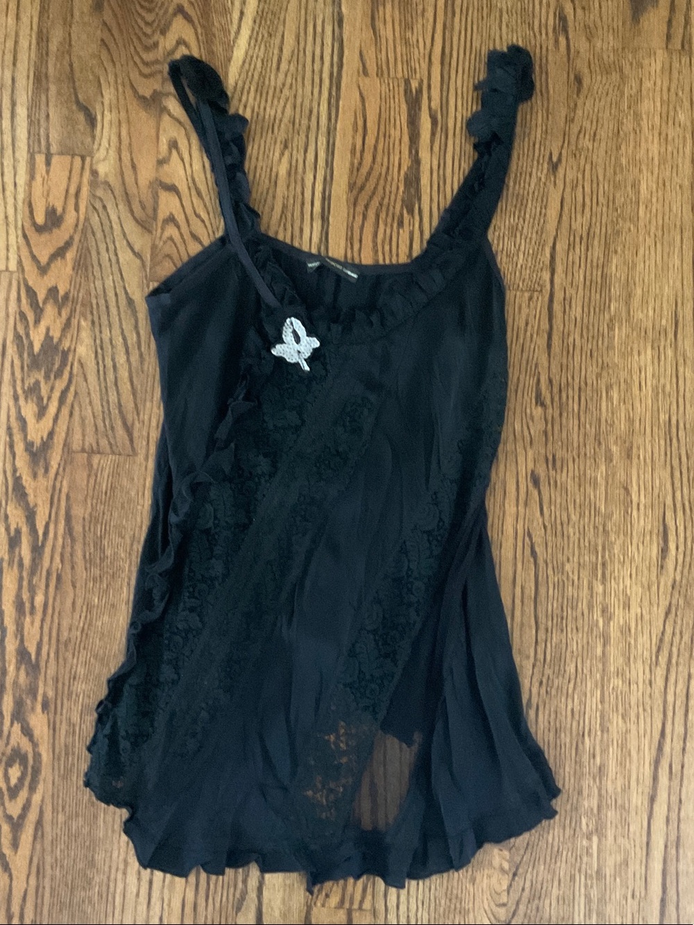 Vintage Marithe Francois Girbaud Black Satin Lace Cami Sequin Top